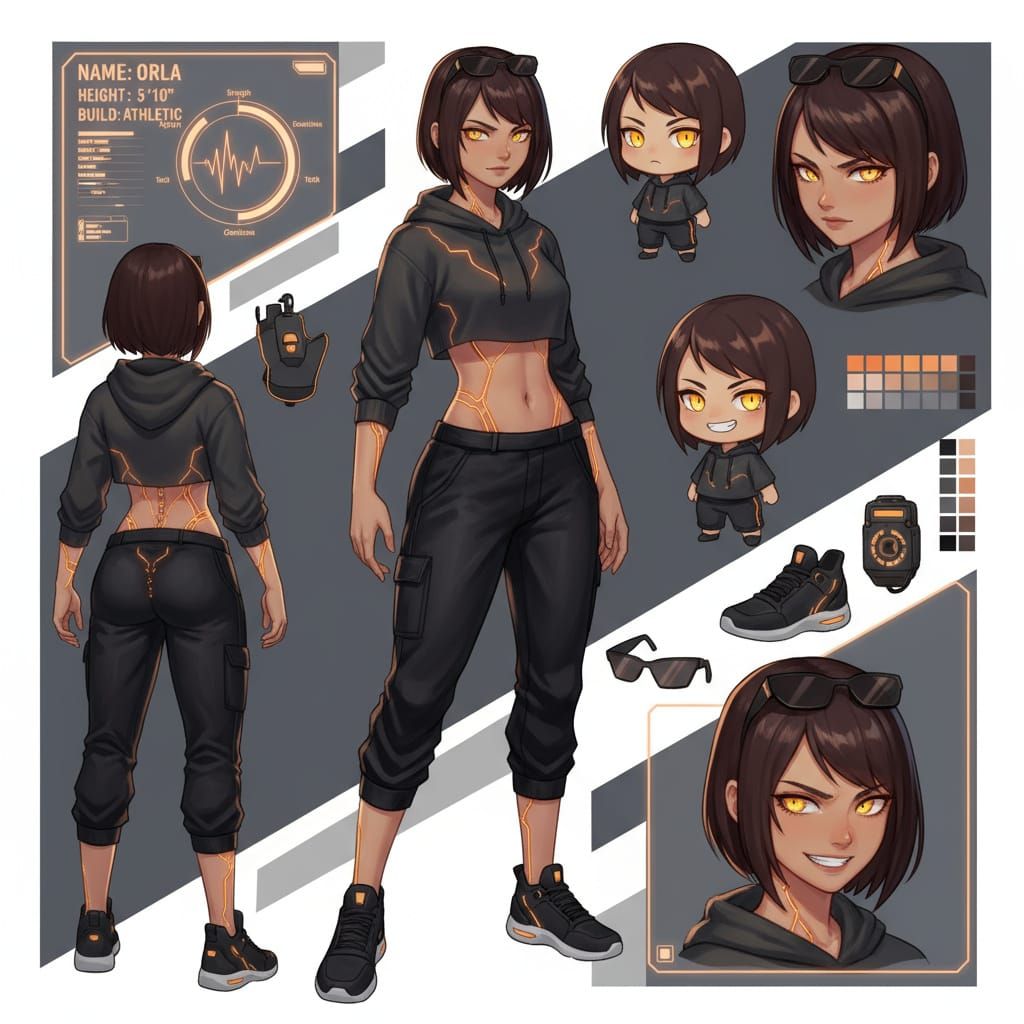 Orla: Athletic Anime Woman Reference Sheet
