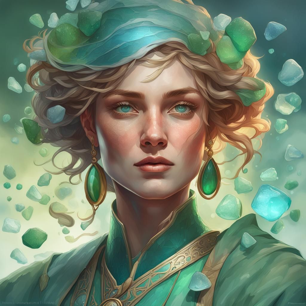 Seaglass Woman Portrait in Art Nouveau Style