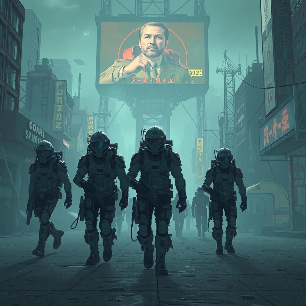 Dystopian Soldiers in Neon Metropolis: Sci-Fi Art