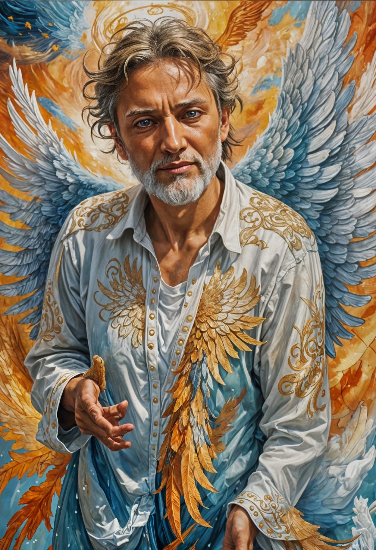 Detailed Oil Painting of Angel Wings