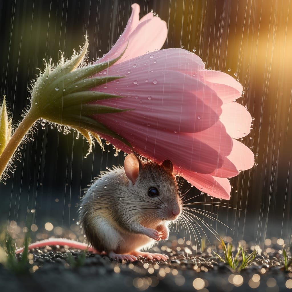 Mouse Sheltering Under Blossom: Botanical Photo