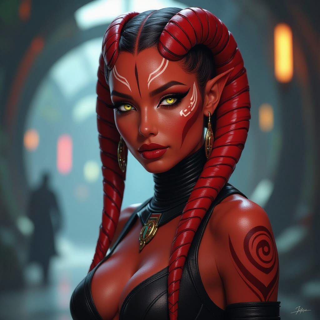 Red Twi'lek Sith Woman in Hyperrealistic Digital Art