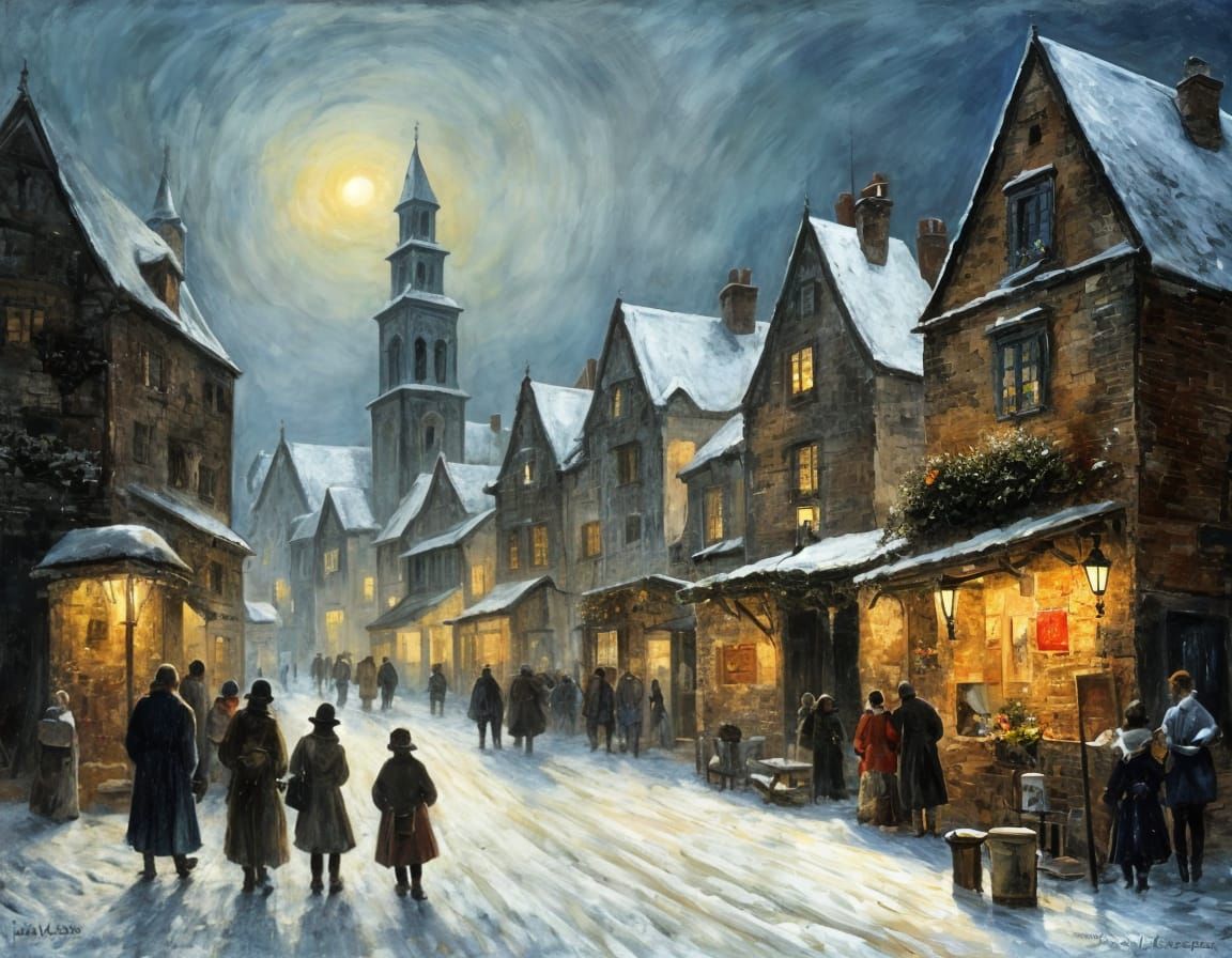 Medieval Townscape in Festive Splendor