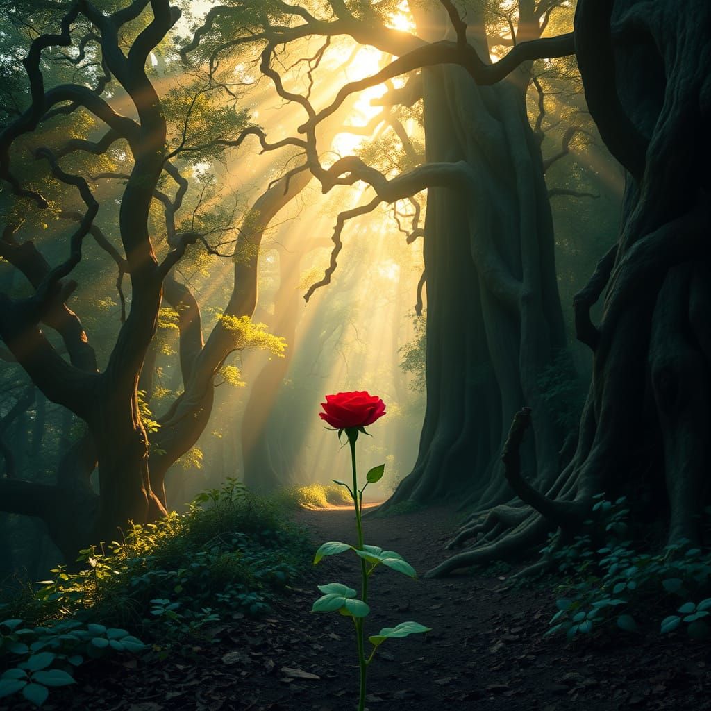 Rose Blooms on Mystical Forest Trail