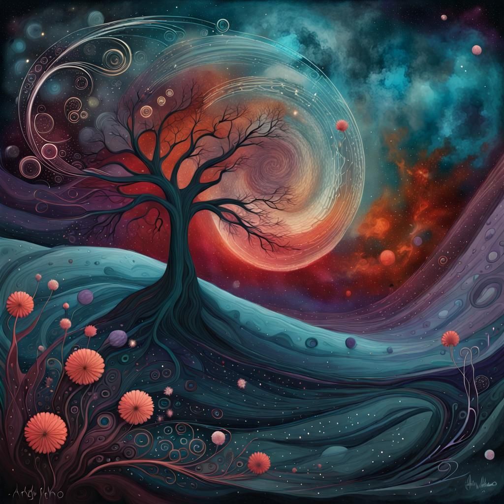 Filigree Nebula in Dark Violet and Teal