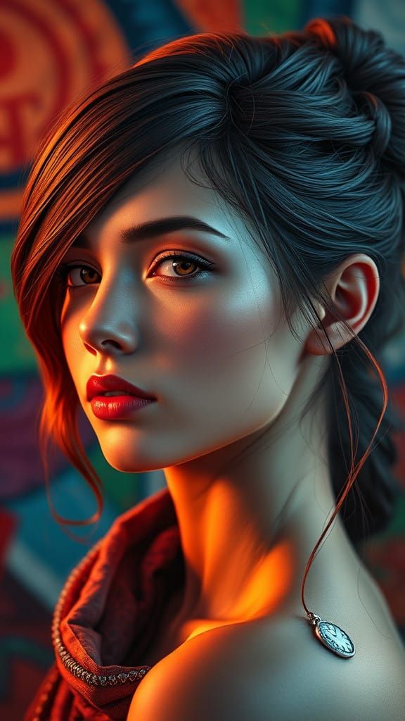 Hyperrealistic Young Woman with Vibrant Background