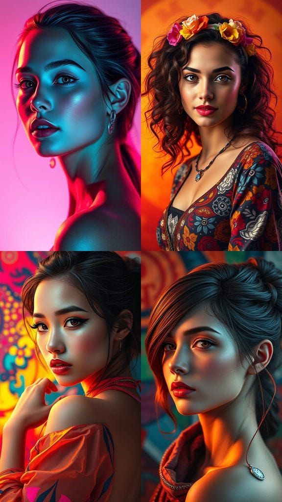 Hyperrealistic Woman in Vibrant Settings