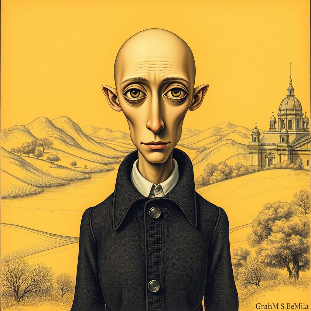 Surrealist Portrait in Warm, Monochromatic Yellowish-Brown, ...