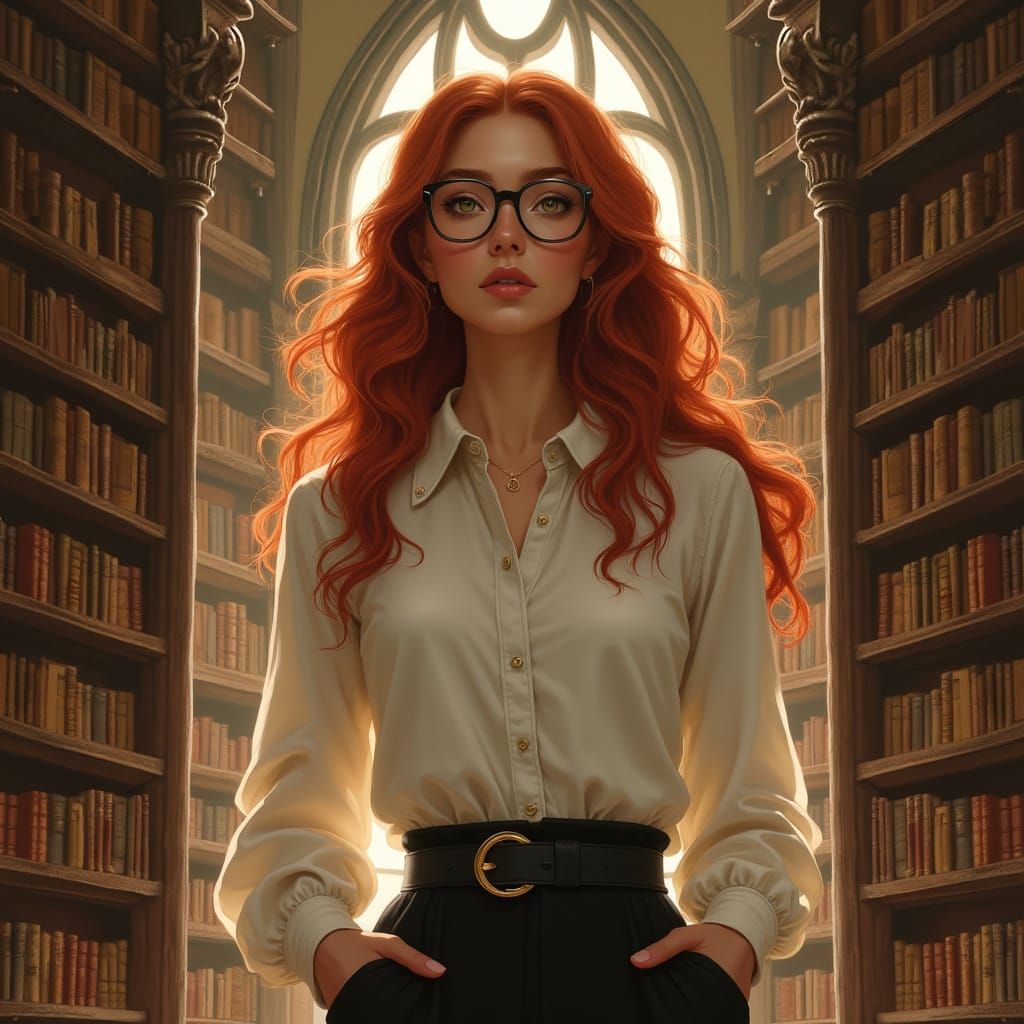 Elegant Librarian in Art Nouveau Style