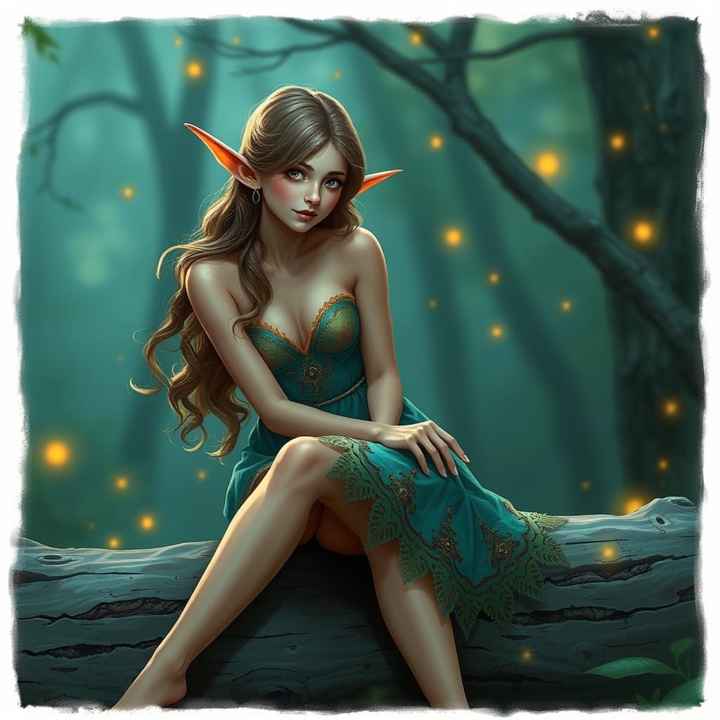 Surreal Elf Maiden Basks in Enchanted Forest