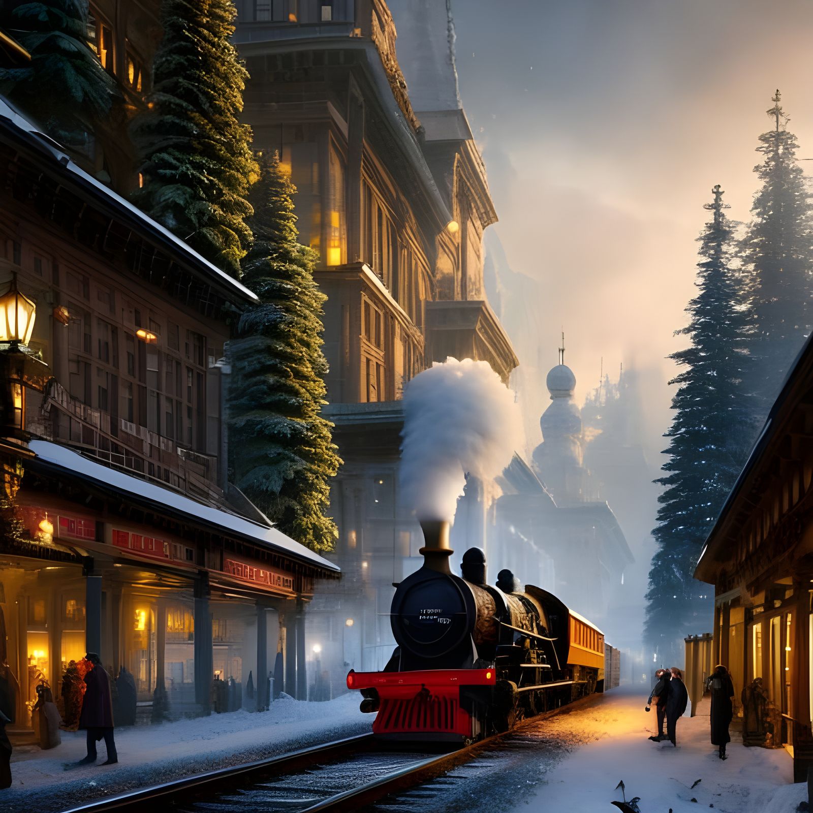 Christmas Model Train Winter Wonderland Digital Painting
