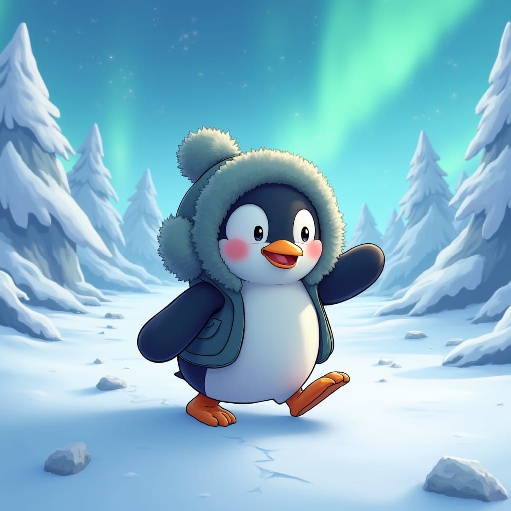 Penguin Embarks on Arctic Adventure in Vibrant Colors