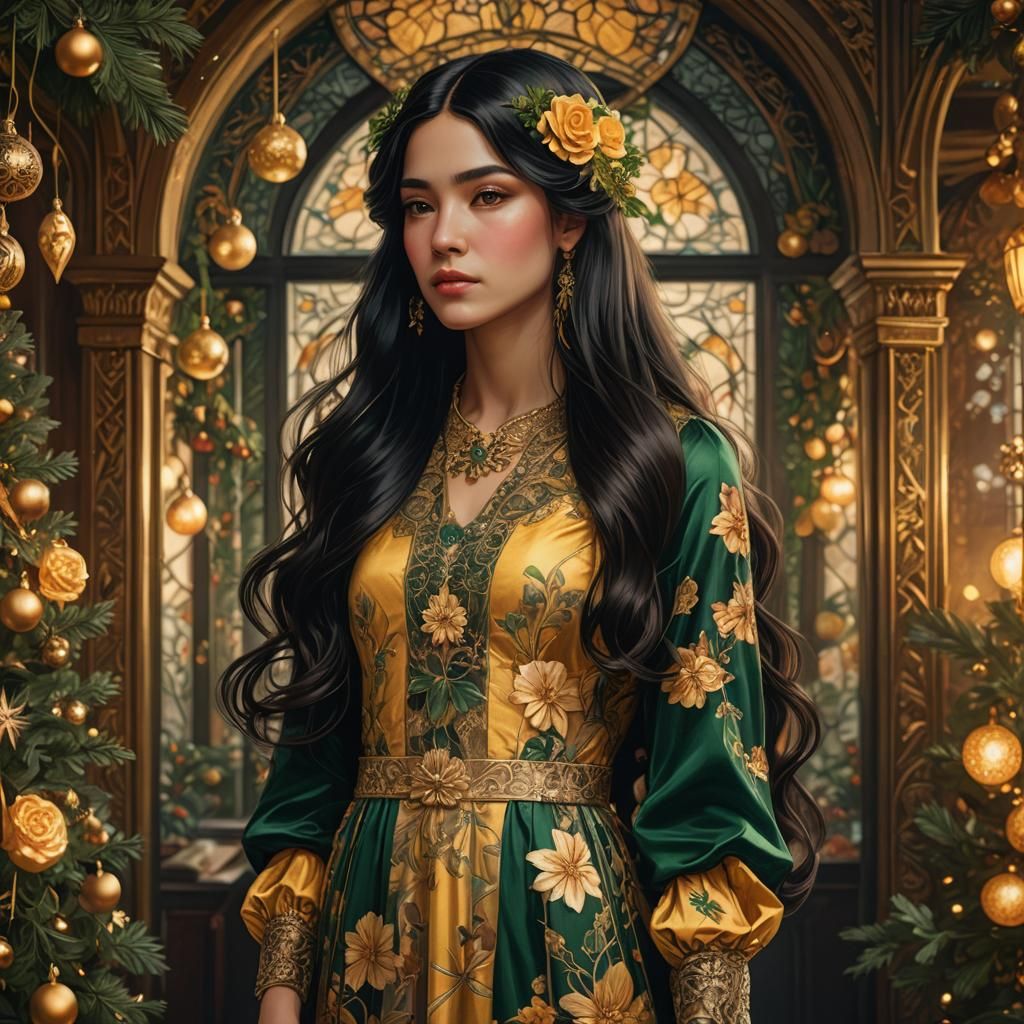 Jugendstil Girl in Christmas Setting as Digital Portrait