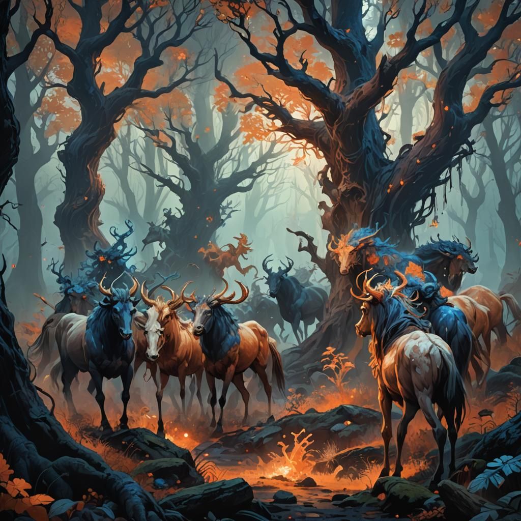 Terrifying Centaurs in Mystical Forest Concept Art