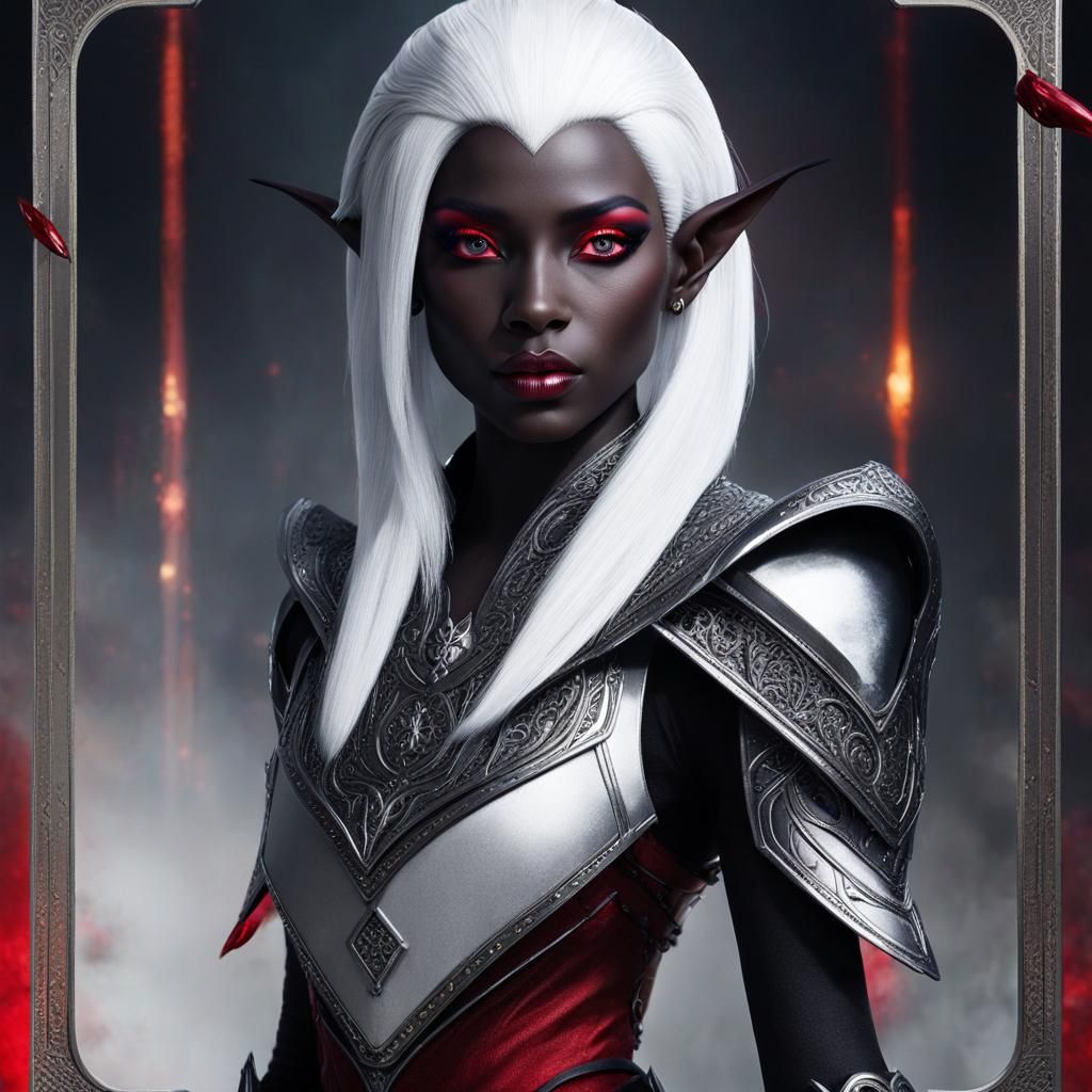 Ethereal Dark Elf with Crimson Eyes: Digital Matte Painting