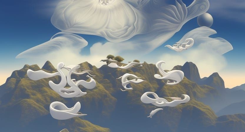 Yin Yang of Flowers and Sky in Art Nouveau Style