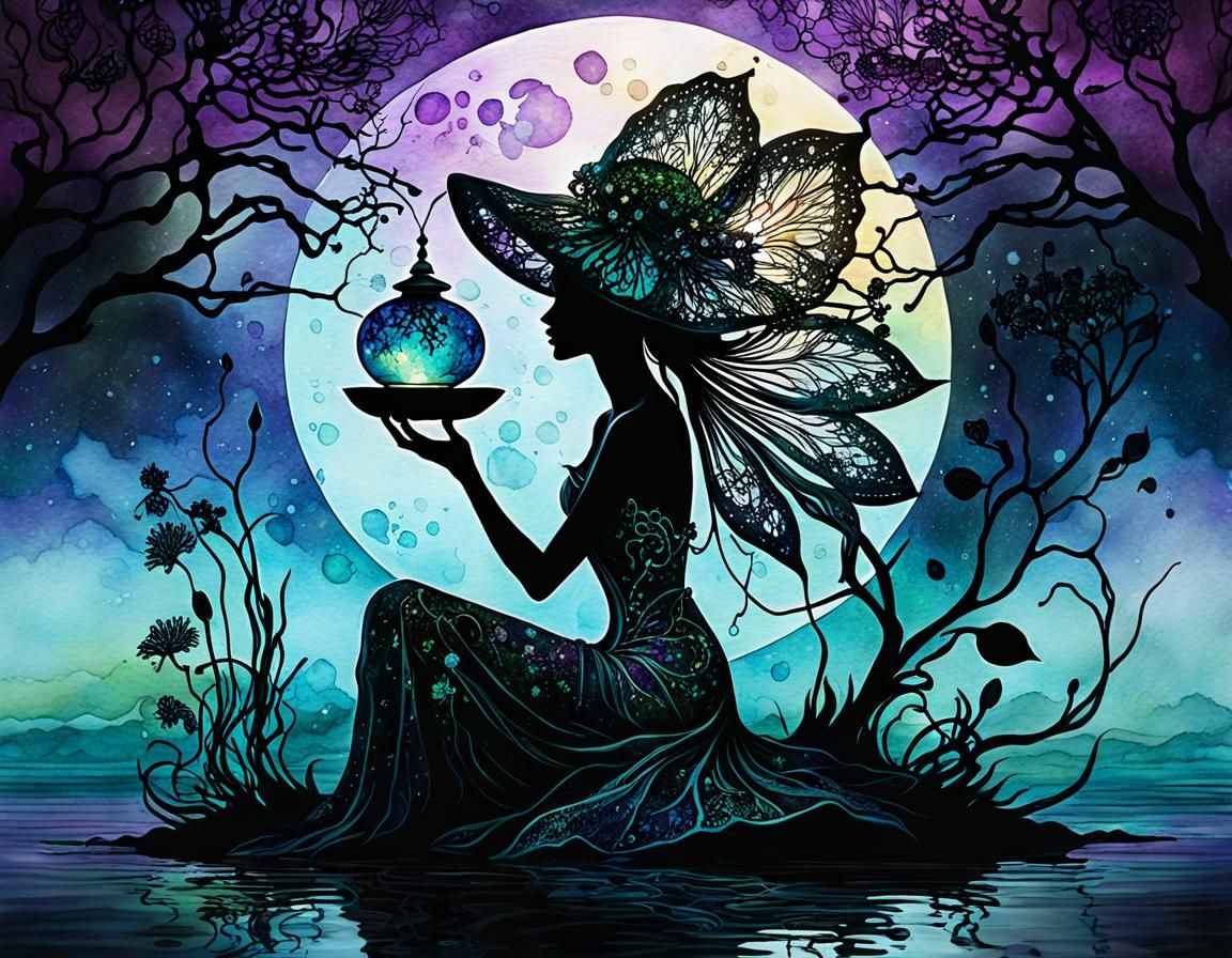 Psychedelic Nymph Sculpture in Alcohol Ink Style