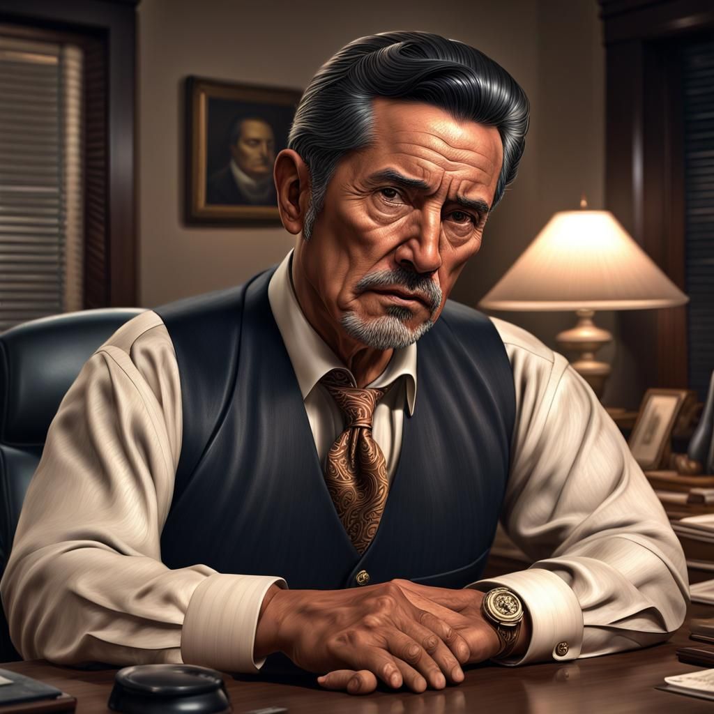 Mature Mexican Man Burdened by Debt: Hyperrealistic Portrait