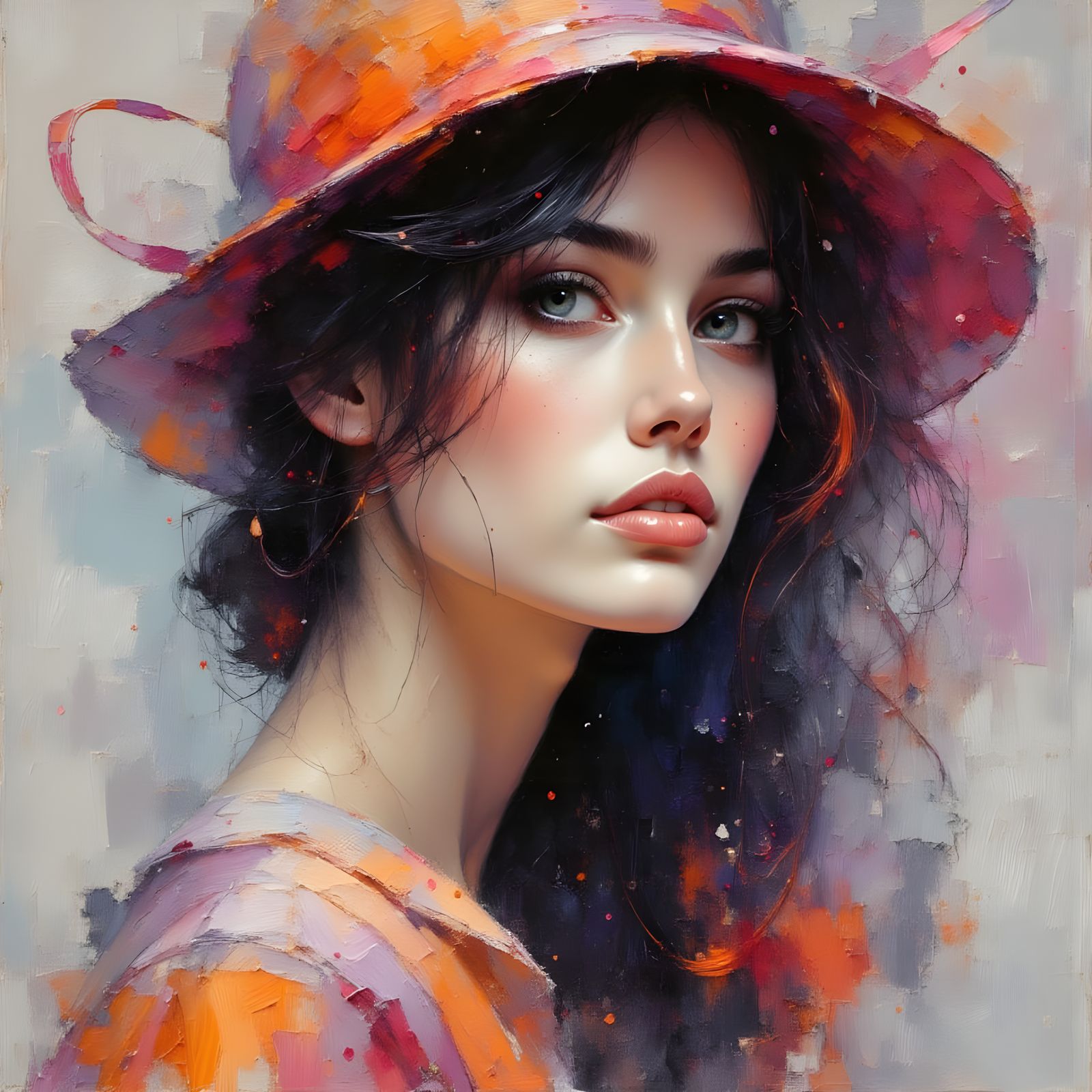 Elegant Woman in Lilac Hat with Renaissance Portrait Style