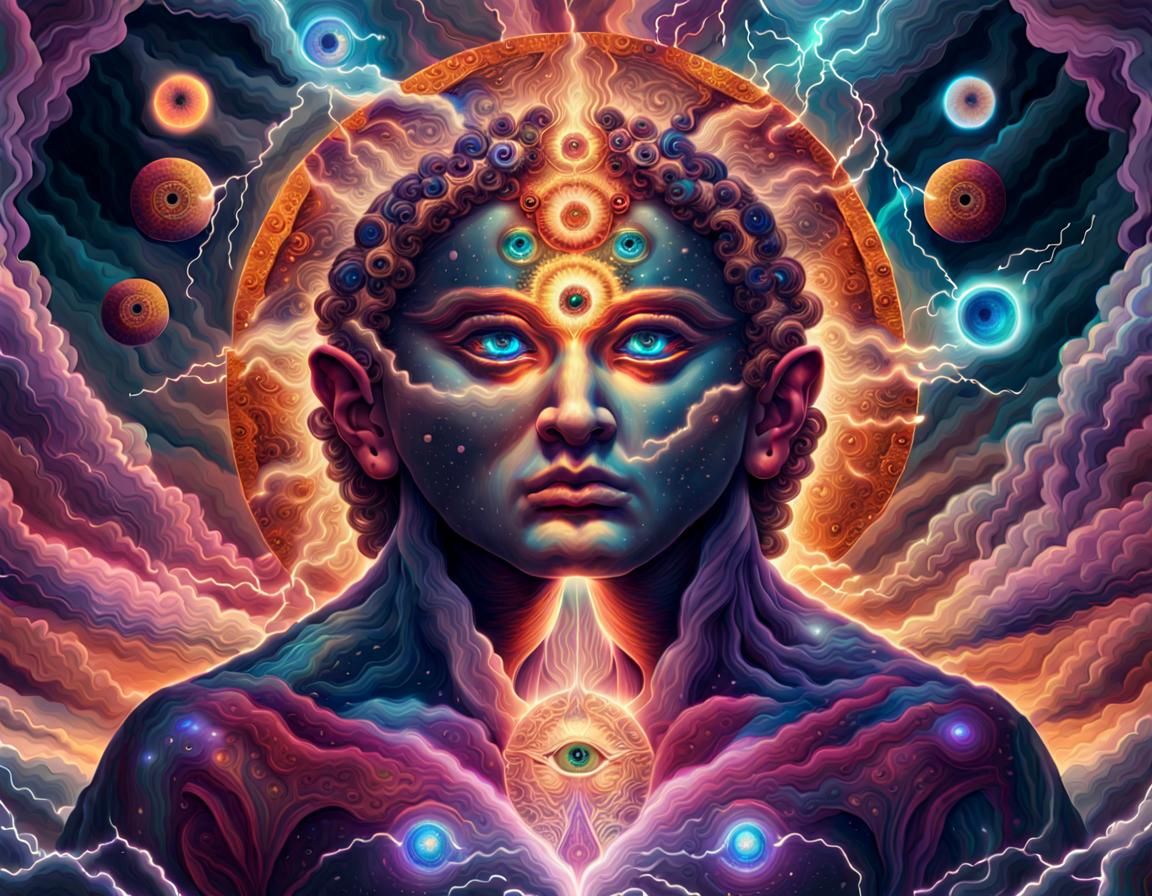 Cosmic Dual God in Deep Color Holographic Illustration
