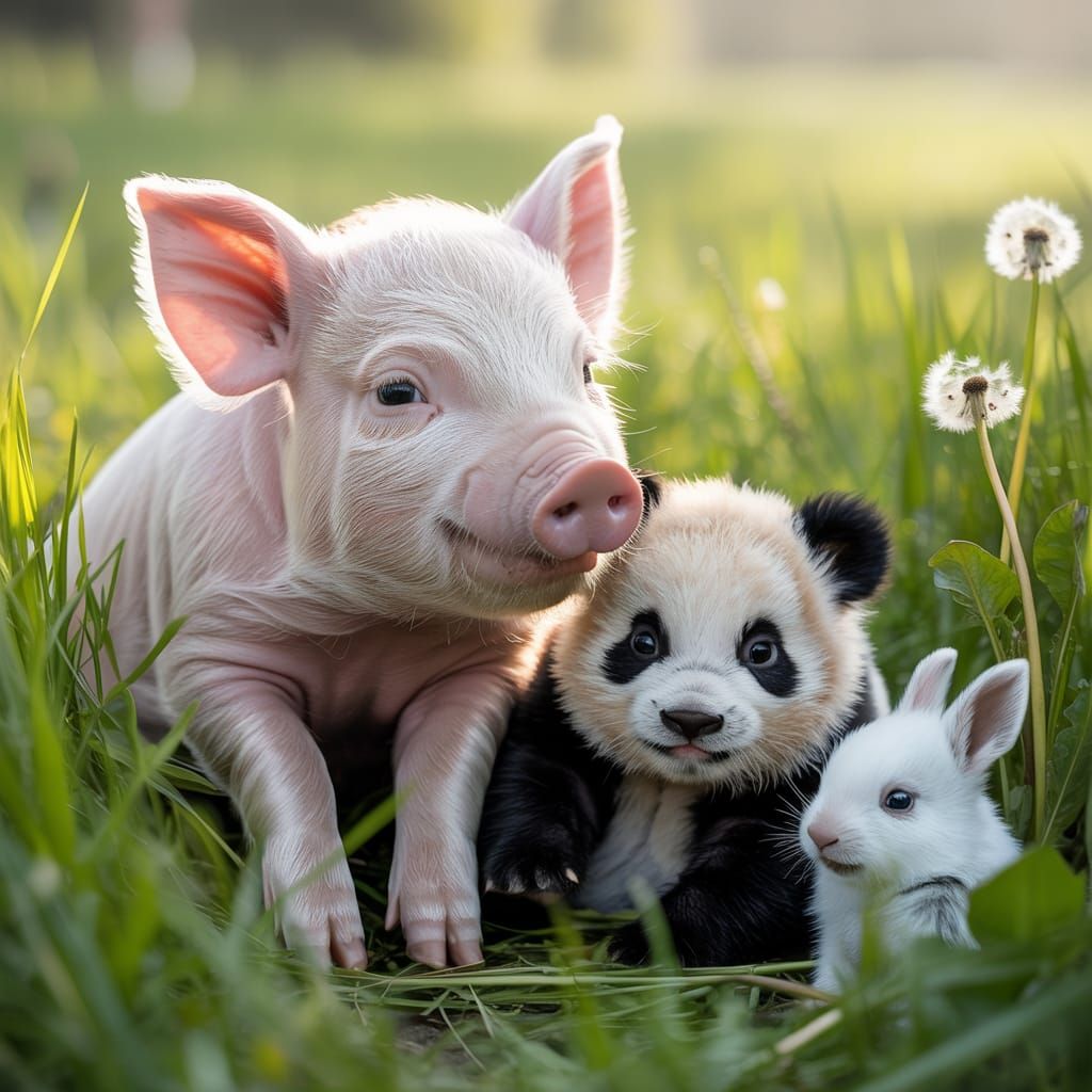 Adorable Baby Animals in Sunny Meadow Photograph