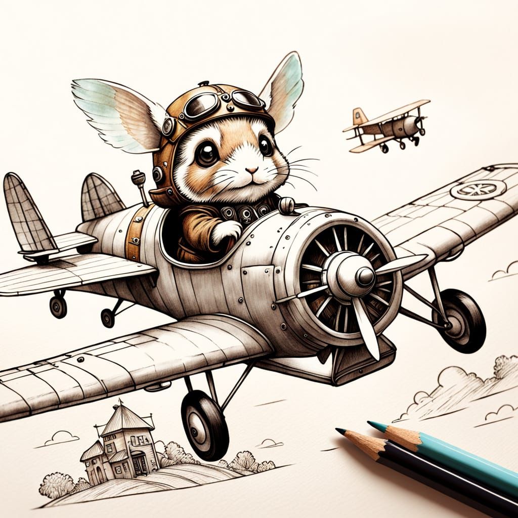 Whimsical Hamster Pilot in Vintage Flying Machine