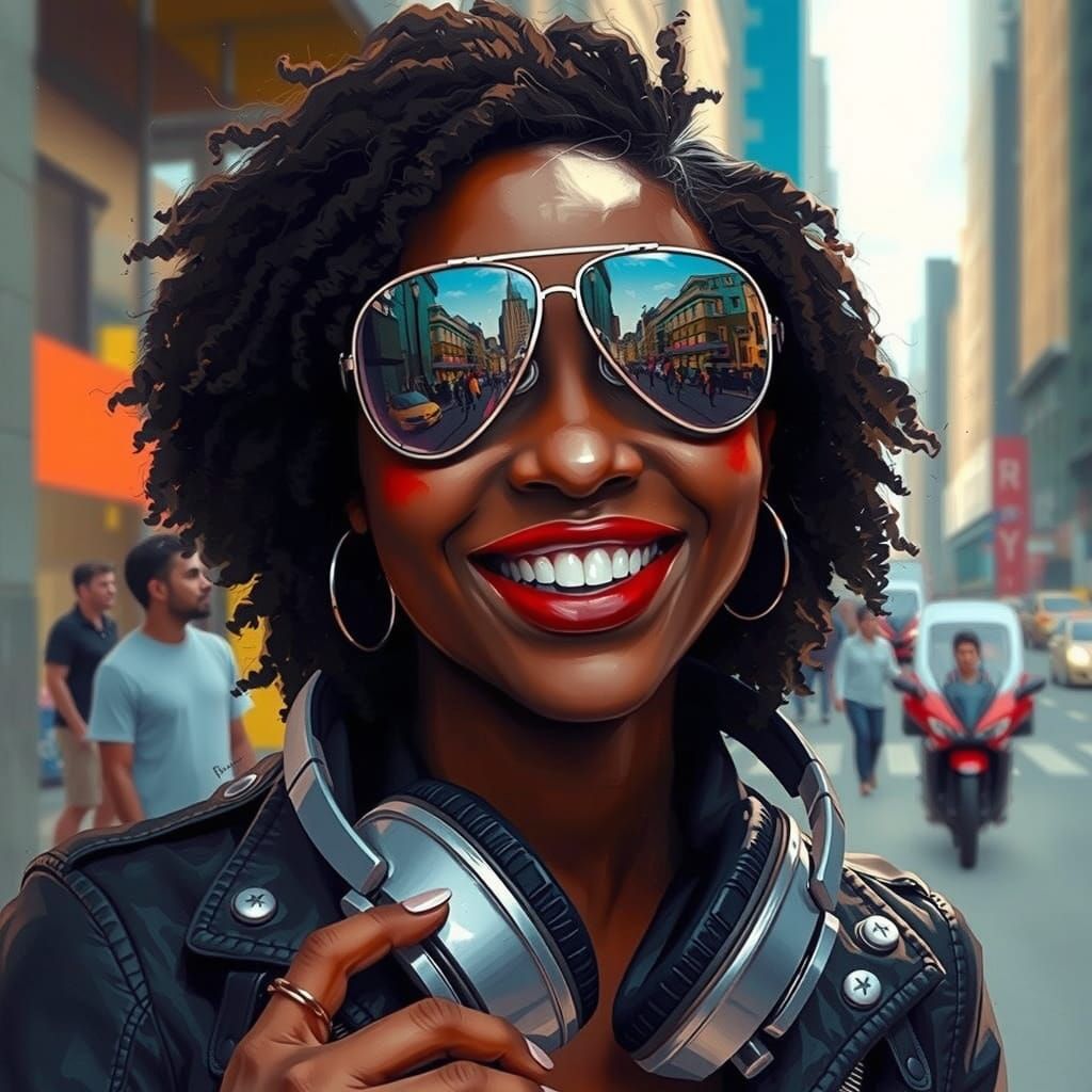 Radiant Portrait of Smiling Woman in Cityscape