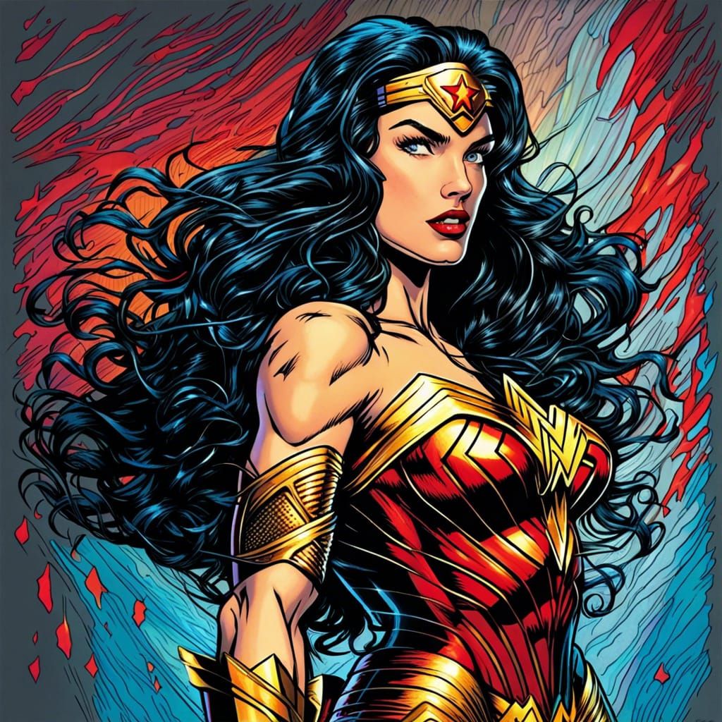 Wonder Woman Portrait in Pop Art Style
