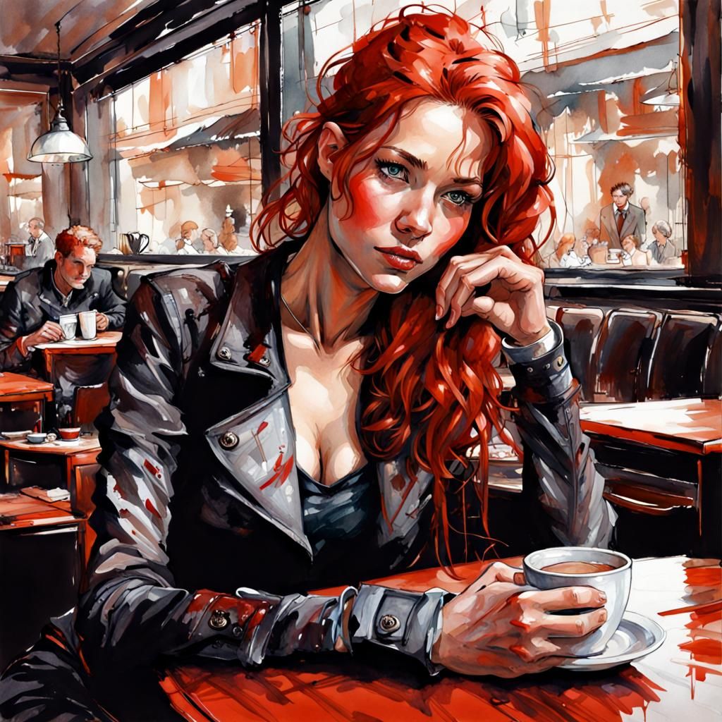 Equestrian Portrait in Cafe, Splash Art Style