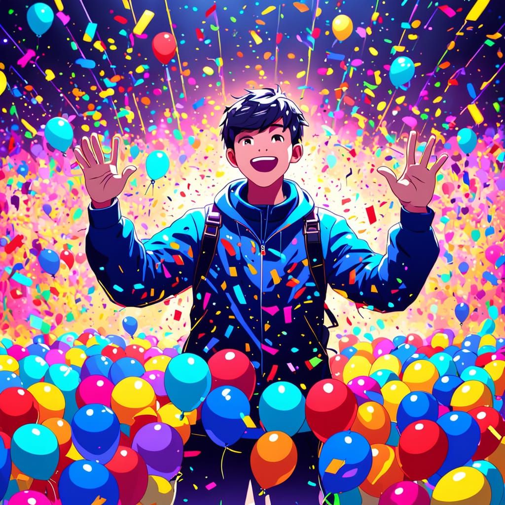 Celebratory Crew Member in Vibrant Splash Art