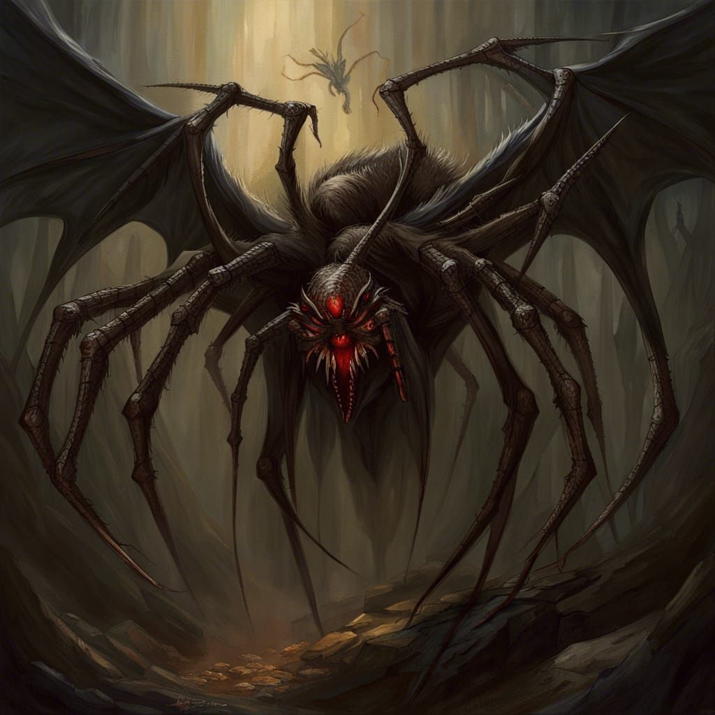 Mythological Three-Headed Dragon Spider in Gothic Art