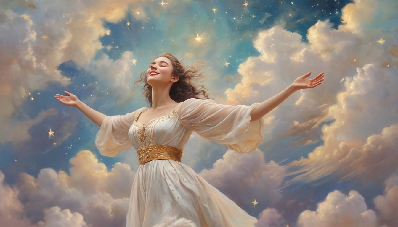 Ethereal Soprano Singing Celestial Music as Oil Painting