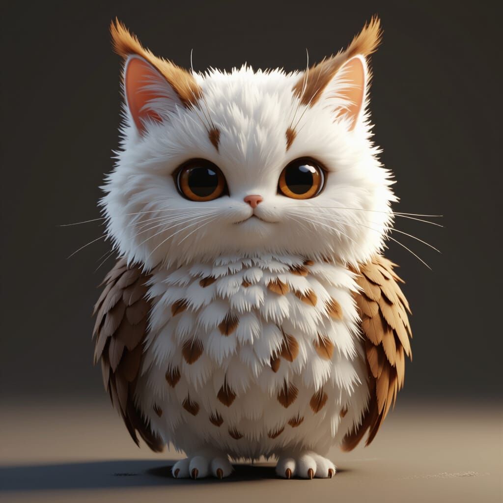 Cute Cat-Owl Hybrid with Big Beady Eyes