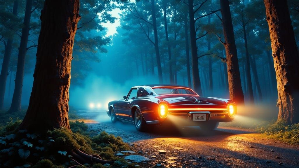 <lora:Pin-up flux:1.0> A sleek, retro-futuristic hot rod car...