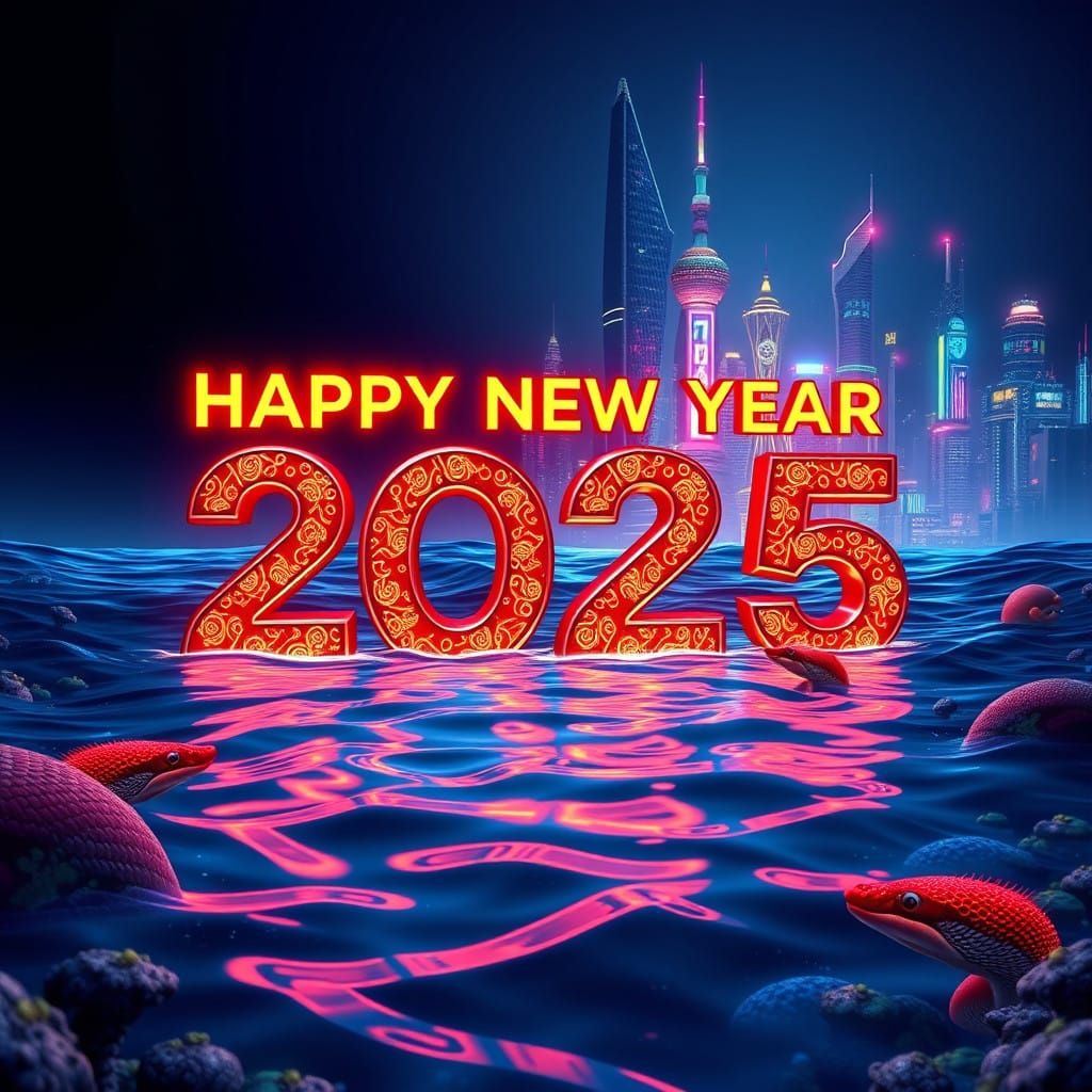 Happy New Year 2025 in Futuristic 3D