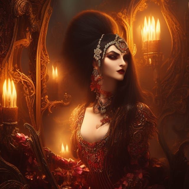 Ethereal Vampire Lady with Ornamental Art Nouveau Background