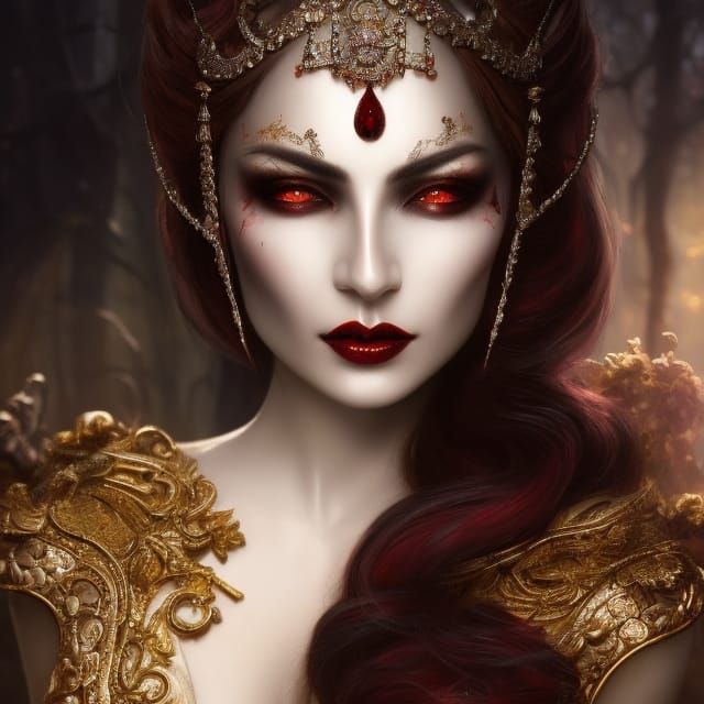 Ethereal Vampire Lady with Ornamental Background