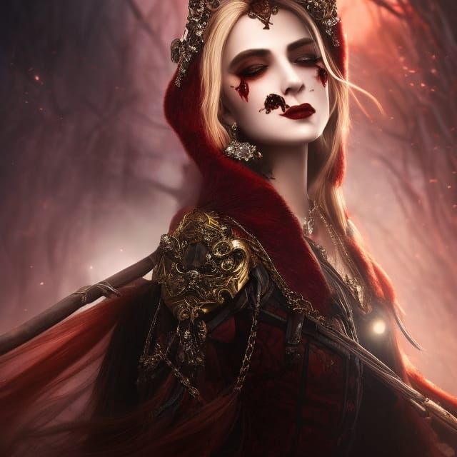 Beautiful Vampire with Blood Drop in Dark Fantasy Style