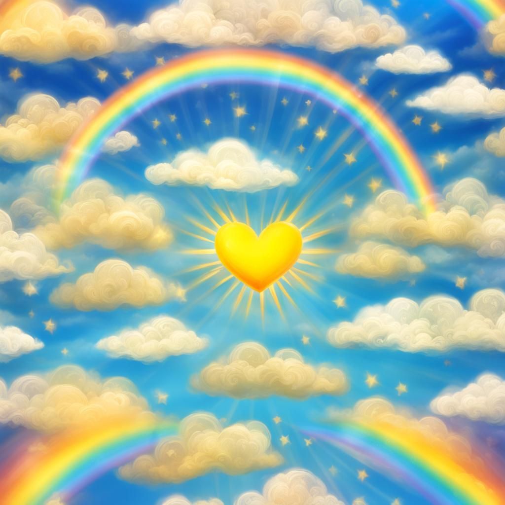 Golden Heart Rainbow Sun in Divine Light