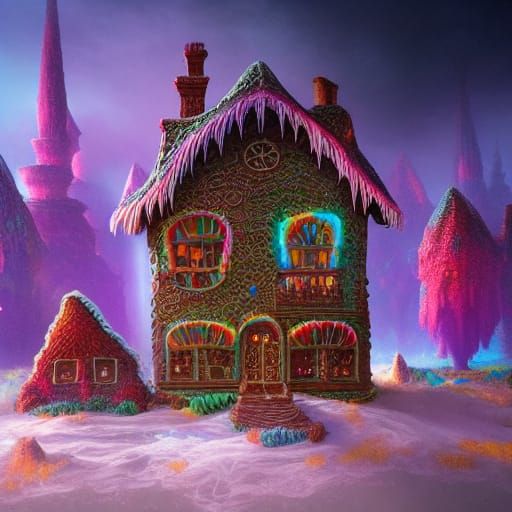 Psychedelic Gingerbread House in Dark Fantasy Concept Art