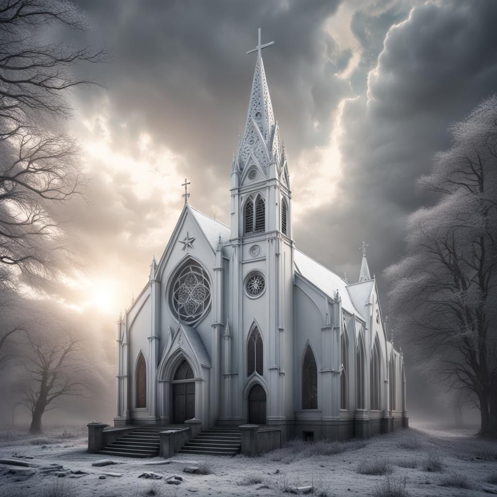 Epic White Pentacle Church: Digital Matte Painting