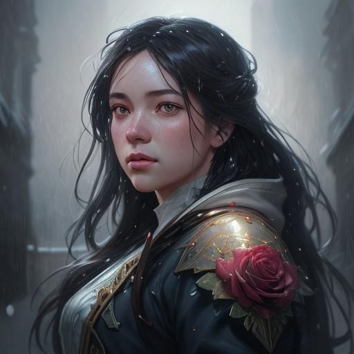 Roses Raining in Snow: Hyperdetailed Concept Art