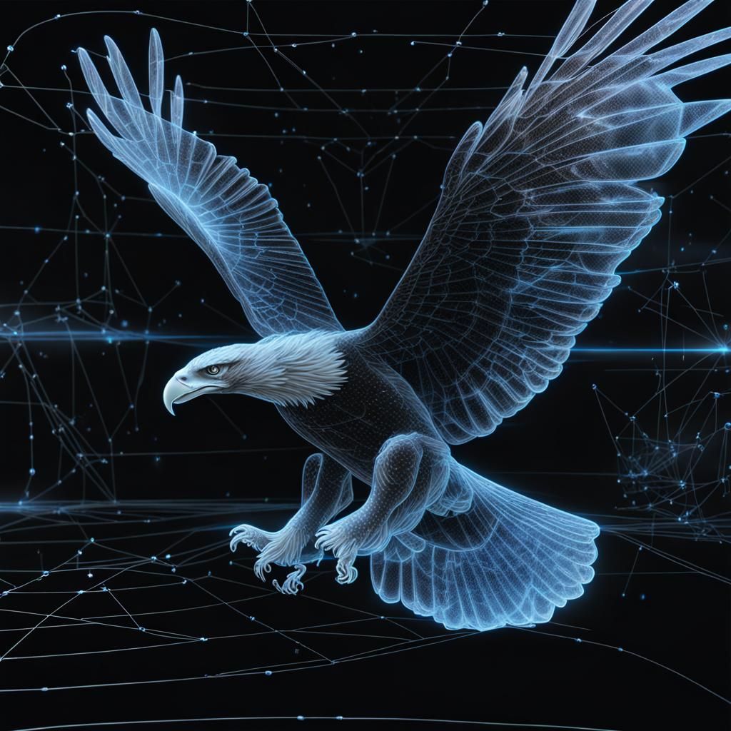 Blue Hologram of a Flying Eagle