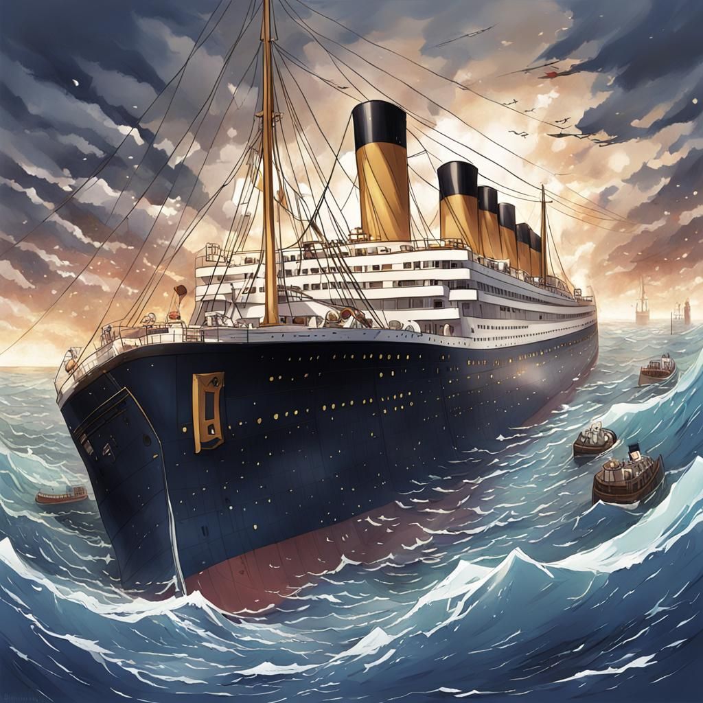 Titanic Sinking in Anime Style