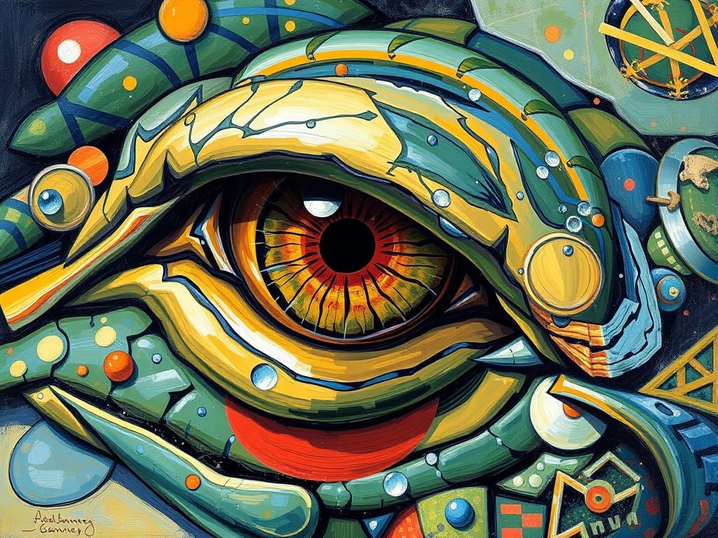 Macro Crocodile Eye: Abstract Oil Painting