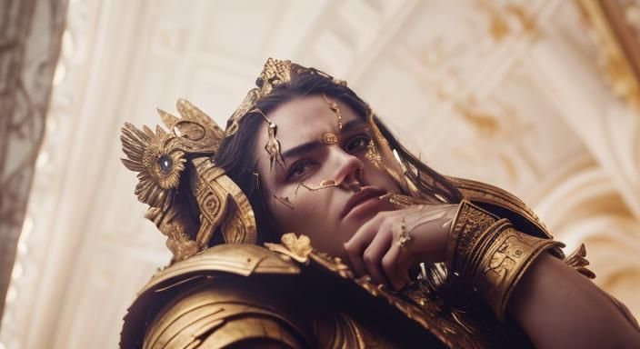 Elegant Warrior in Baroque Armor: Cinematic Close-Up