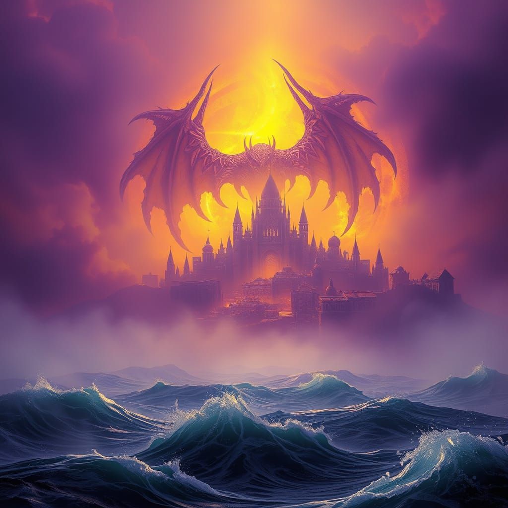 Eldritch Horror Emerges from Fog, Dark Fantasy Art