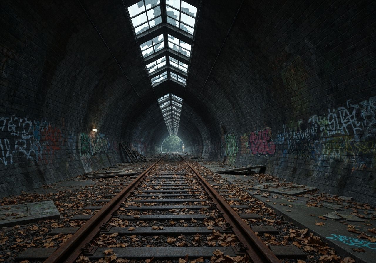 Moody Abandoned Train Tunnel Cinematic Style