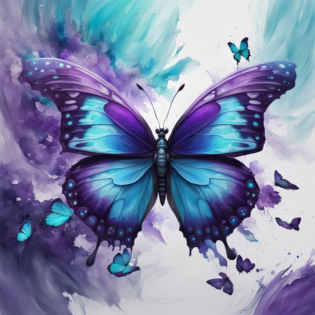 Detailed Butterfly Painting in Deep Color