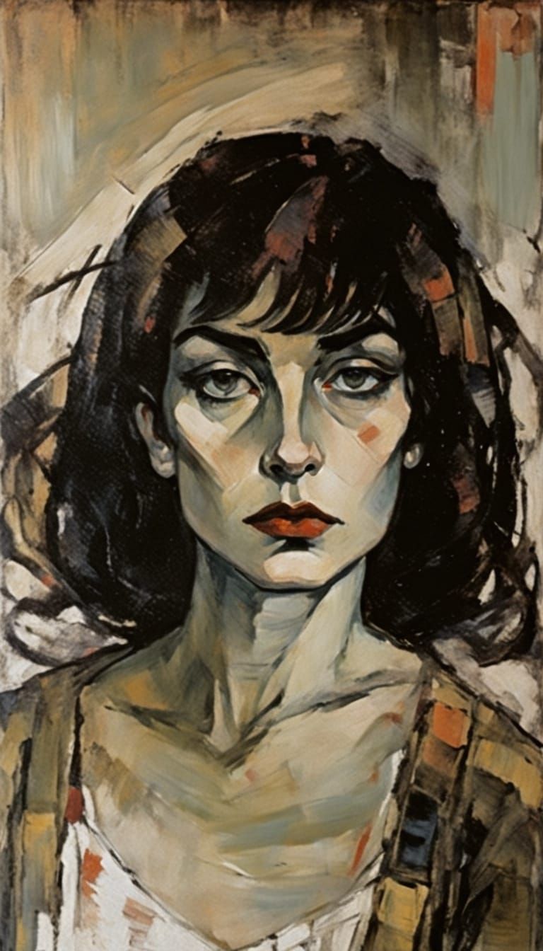 Brooding Woman Portrait in Expressionist Style